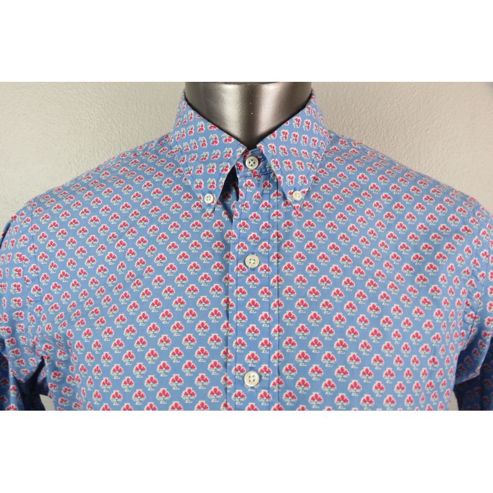 Mens Ralph Lauren Long Sleeve Button Front Shirt Geometric All Over Print Blue L